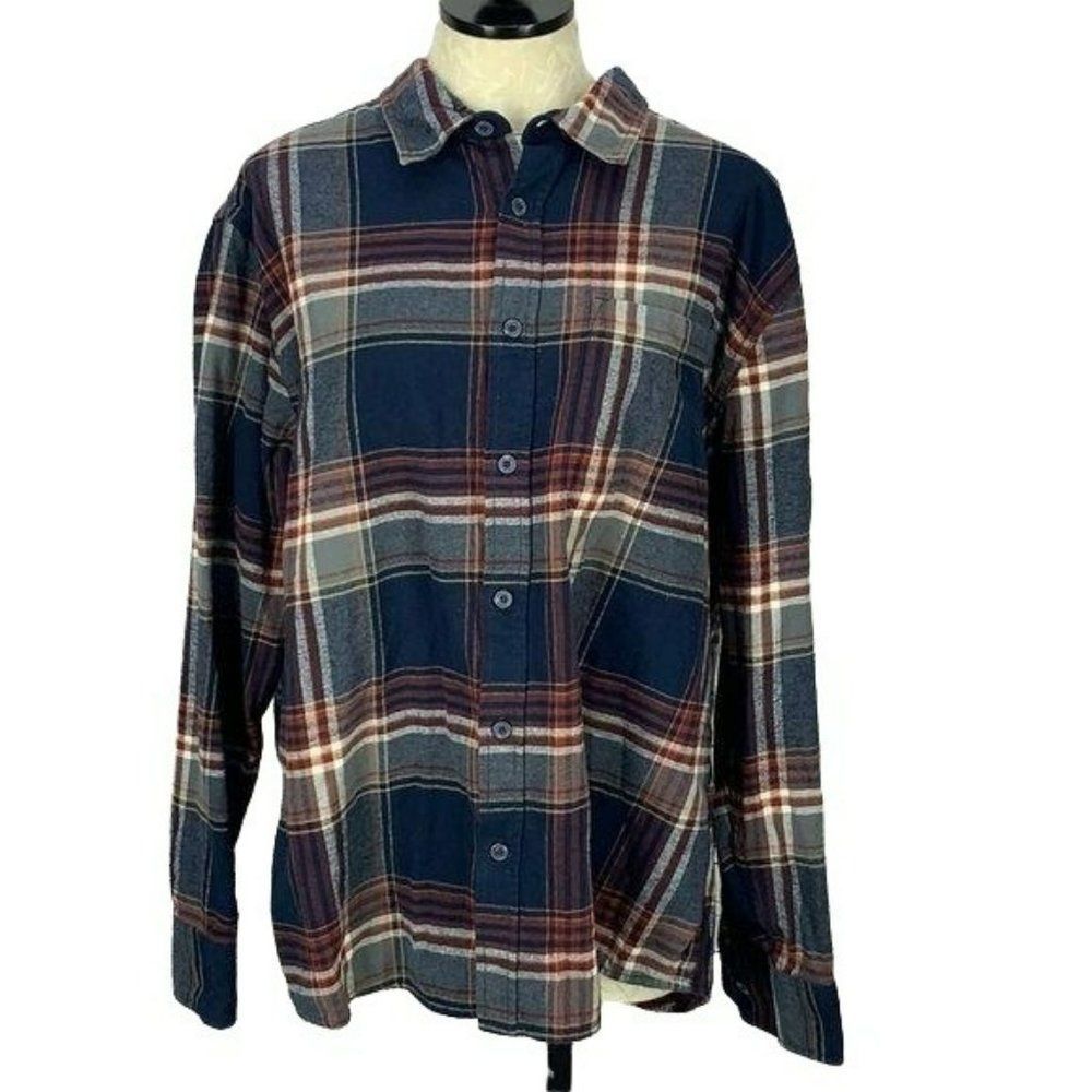Eddie Bauer Men's Dark Blue & Red Plaid Flannel Button Down Shirt Size XXL